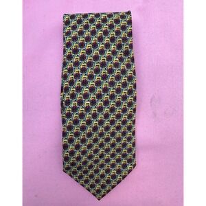 Brioni Men's Silk Tie – Geometric Medallion Pattern – Red Gold Black – 60" Italy